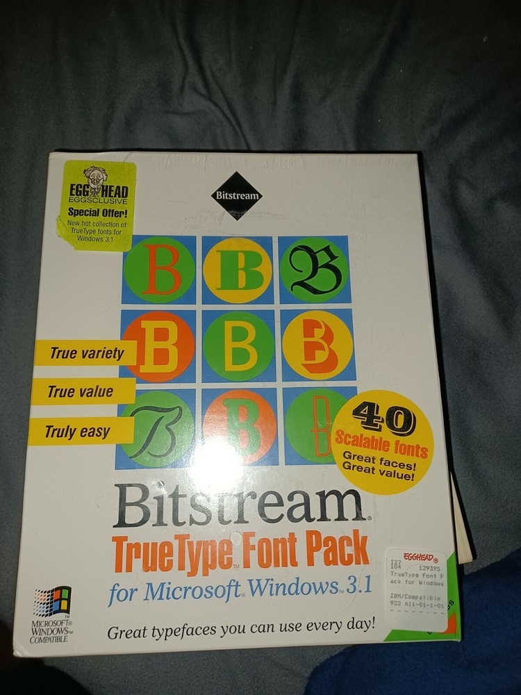Windows Bitstream True Type Font Pack for Microsoft windows 3.1 Software 1992
