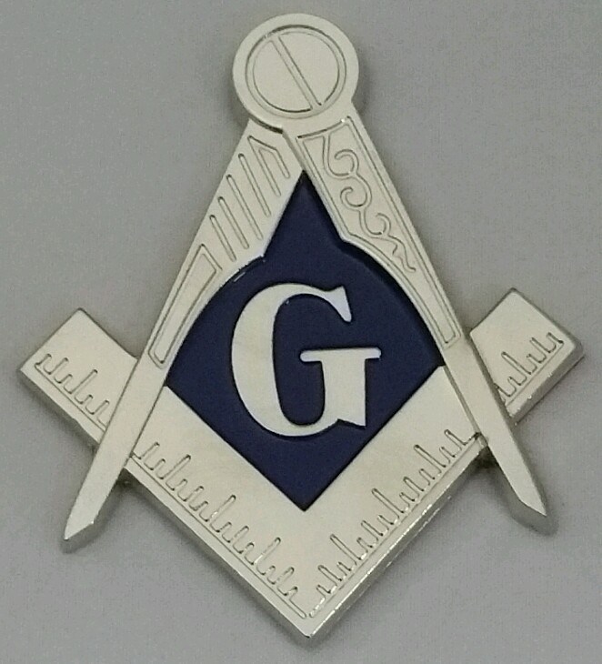 Freemason Masonic Square and Compass Car Emblem Silver & Blue Tone