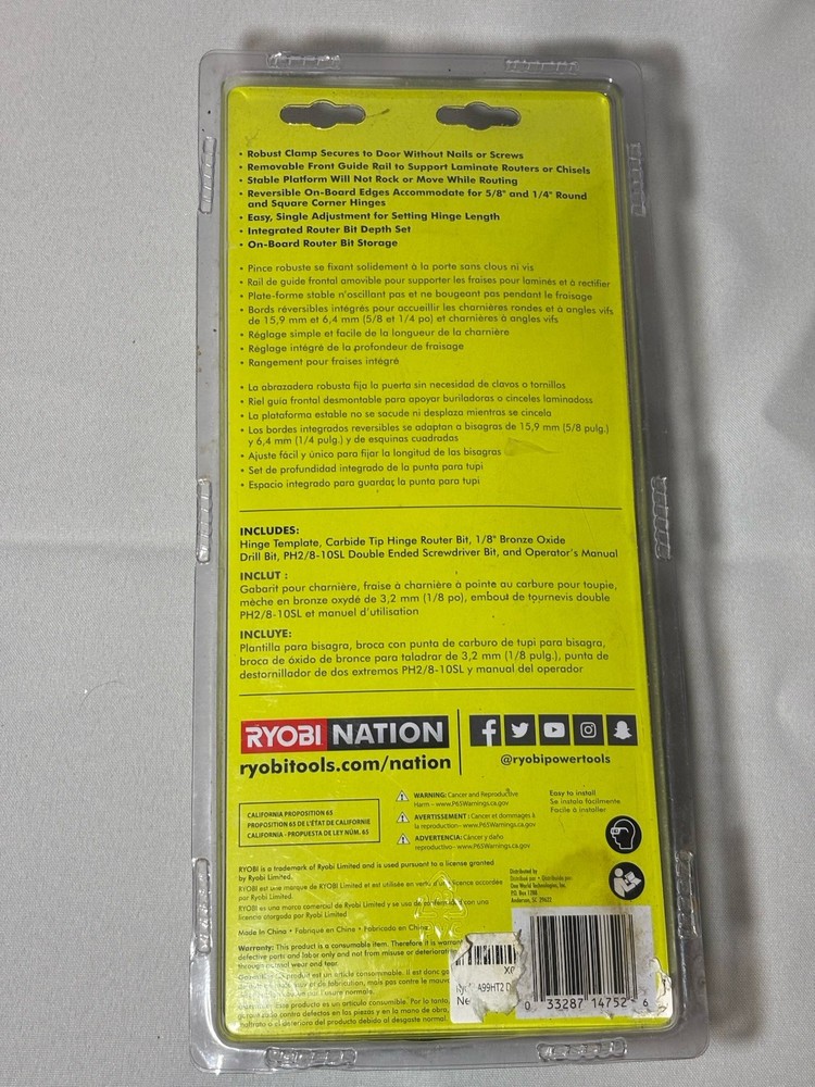 Ryobi A99HT2 Door Hinge Installation Jig Template, Plastic, Cutting