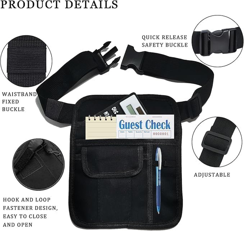 Server Waist Pouch, Server Apron Waitress Accessories Bag Adjustable Belt Waitre