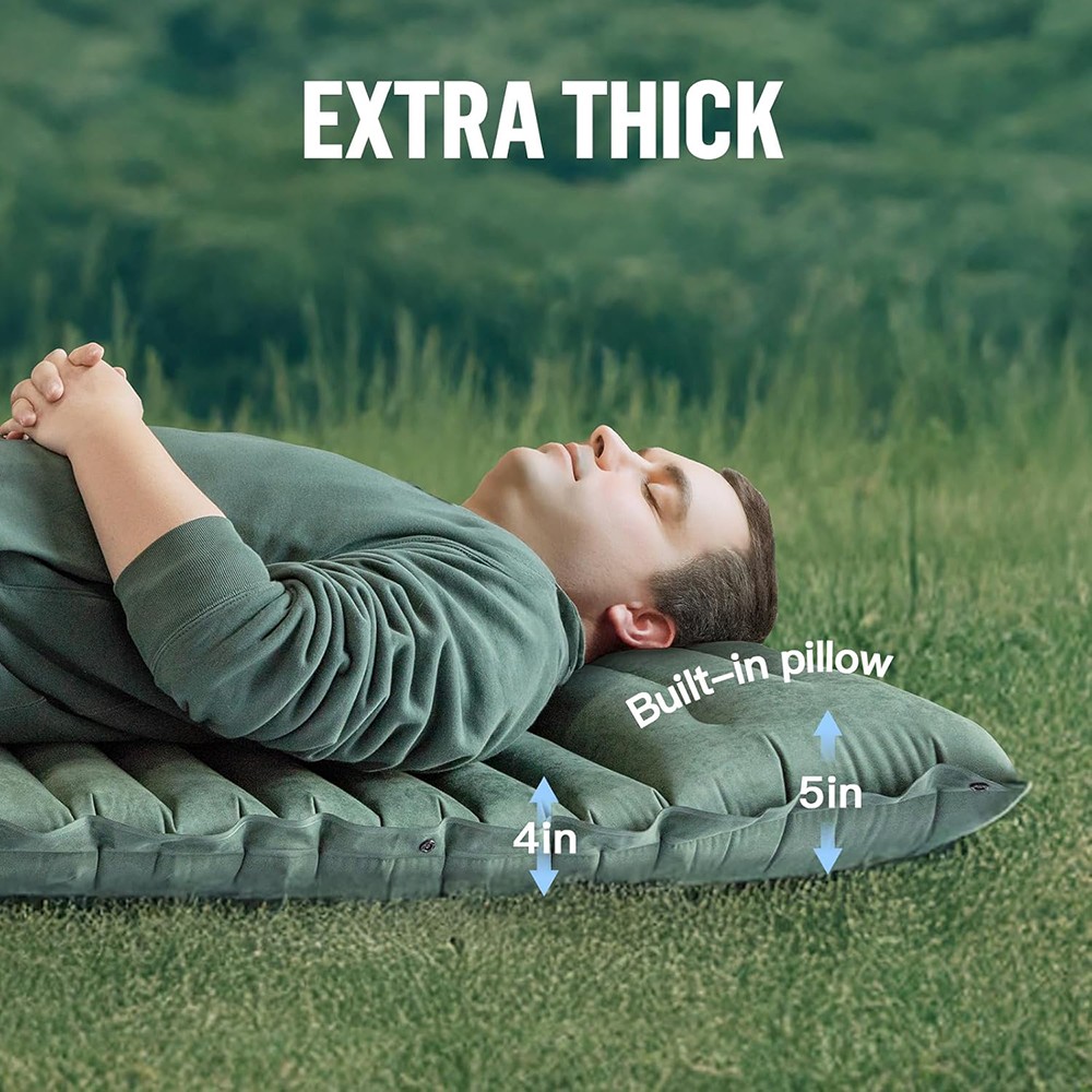 Silent Sleeping Pad for Camping Inflatable 5" Extra-Thick Suede Camping Pad