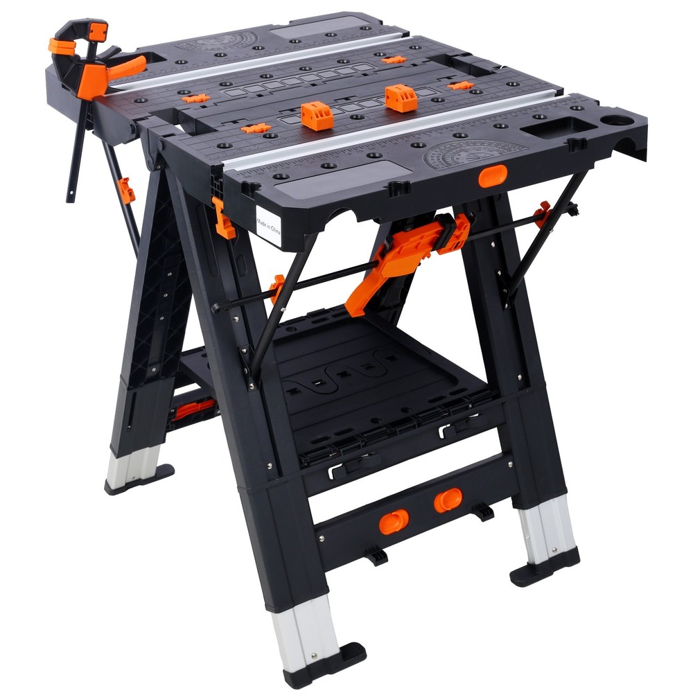 Portable Folding Work Table Sawhorse Workbench 2-in-1 Large Load Capacity