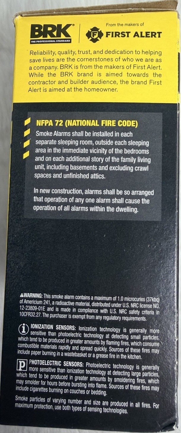 BRK Smoke Detector 10 Year Sealed Battery SMI110 White New Open Box