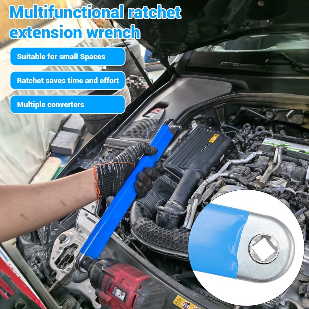 Multifunctional Car Offset Extension Wrench with 4 Adapters, Dual-purpose Socket