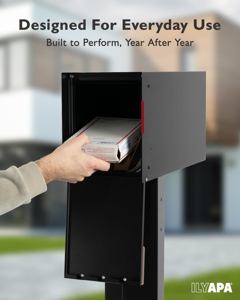 Black Modern Mailbox Post Mount Mailboxes for Outside - Powder Coated Steel M...