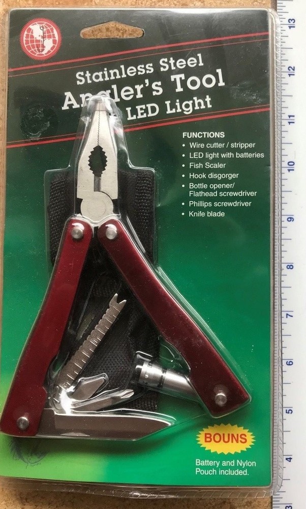 Stainless Steel Angler's Tool Kit with LED Light