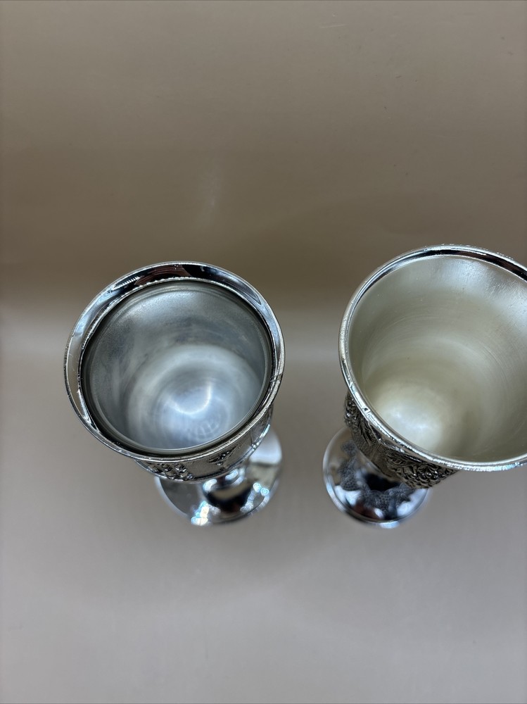 Vintage Kiddush Jewish Goblet Pair Grape Pattern & Wine Blessing Cup