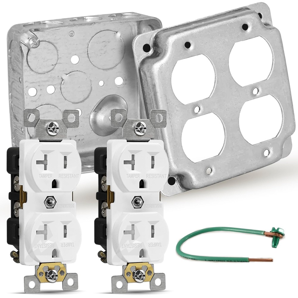 Electrical Box Bundle - 4 x 4 Inch Metal Outlet with silver