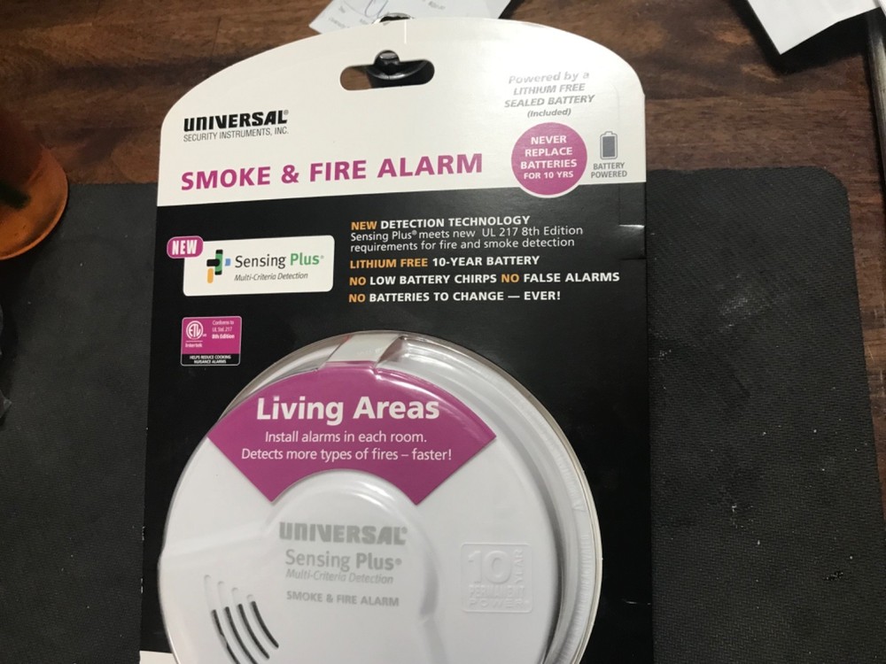 Universal Security Smoke & Fire Alarm Detection Sensing Plus Unit 10 Yr Battery