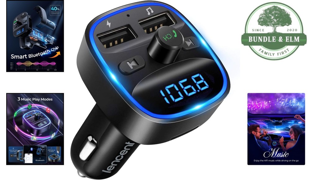 Bluetooth FM Transmitter Car Kit Dual USB Charging Hands-Free Calling MP3
