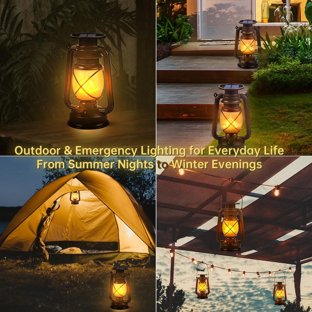 Solar Lantern Outdoor Hanging Lights Dancing Flame Led 2pack, Bronze