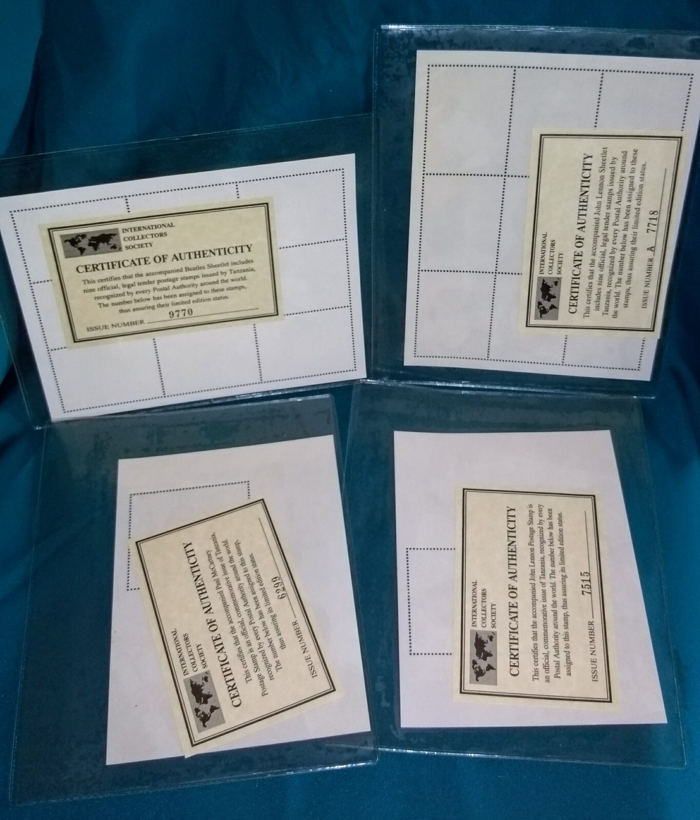 Beatles Stamps Rare NM CoA International Collector's Society - Tanzania Stamps