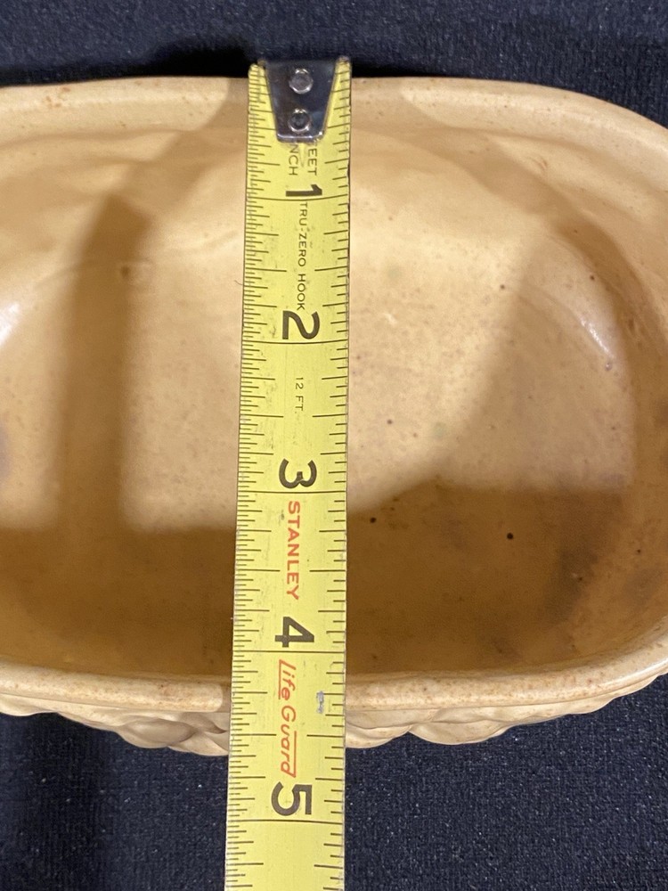 Vintage Speckled Mustard Yellow Ceramic Planter Rounded Rectangle Embossed Fruit