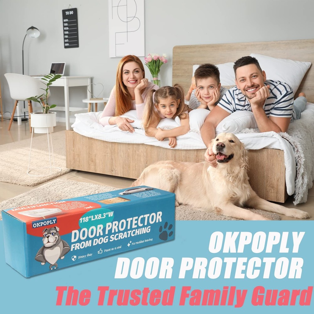 Door Protector from Dog Scratching, Clear Vinyl Dog Scratch Door Protector He...
