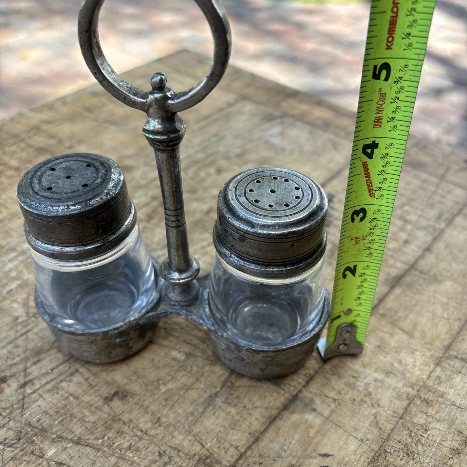 Antique Arte Italica Tavola SM Salt and Pepper with caddy Glass & 95% Pewter