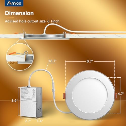 6 Pack 5CCT LED Recessed Ceiling Light with Night Light, 6 Inch White