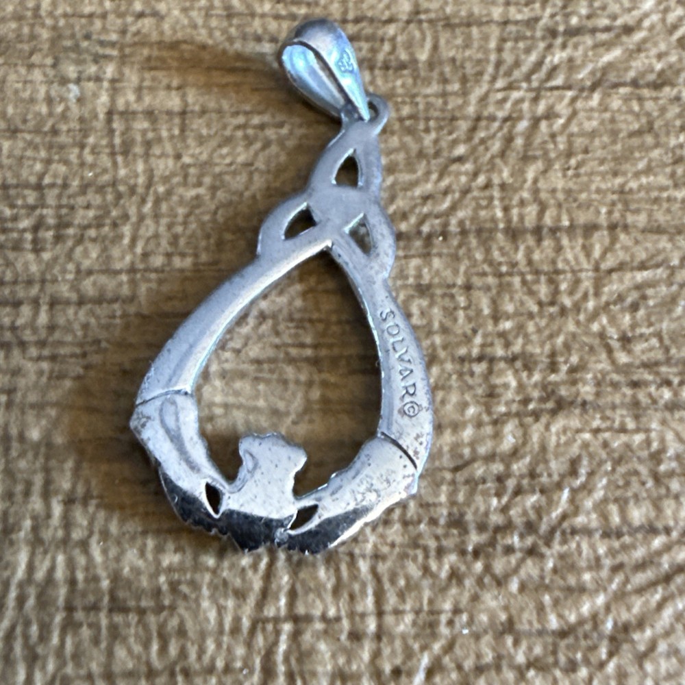 Sterling Silver Claddagh Trinity Celtic Pendant Signed Solver