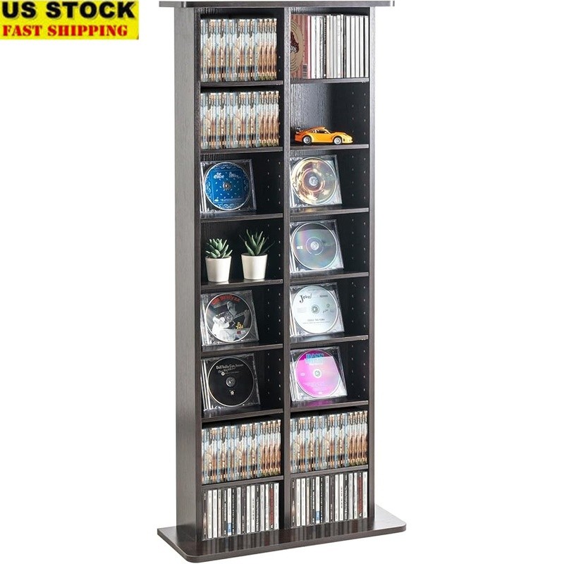 Media Storage Cabinet 8-Layer DVD Shelf Adjustable CD Shelves 16 Compartments