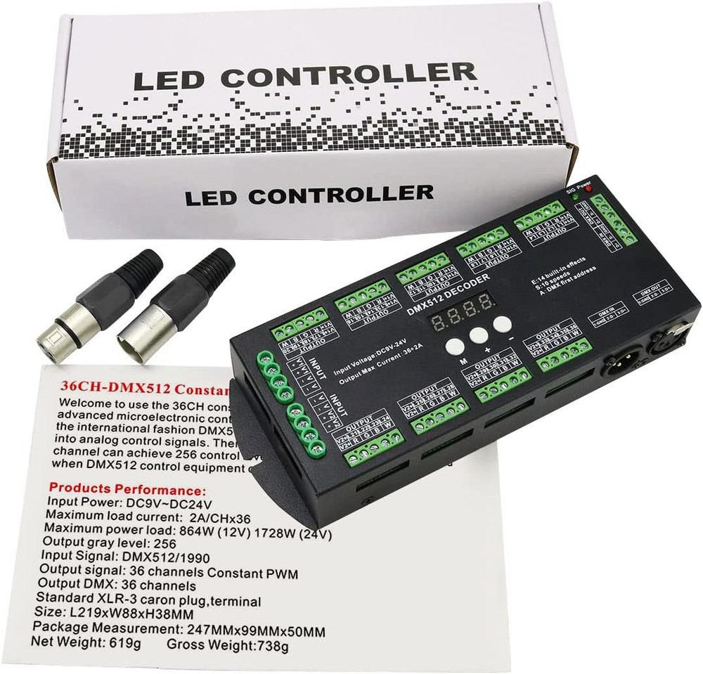 36CH DMX RGBW LED Digital Display Decoder, DMX512 Controller for RGBW LED Lights
