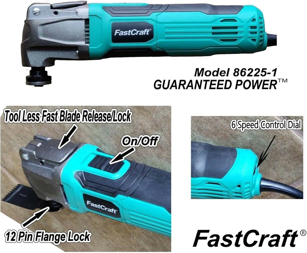 FastCraft Oscillating Multi Tool GUARANTEED POWER + 3 Oscillating Saw Blades