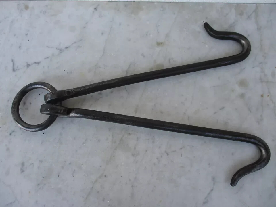 Antique Iron Hook Strong Double Hook on Ring - Old Barn Hanging Tool