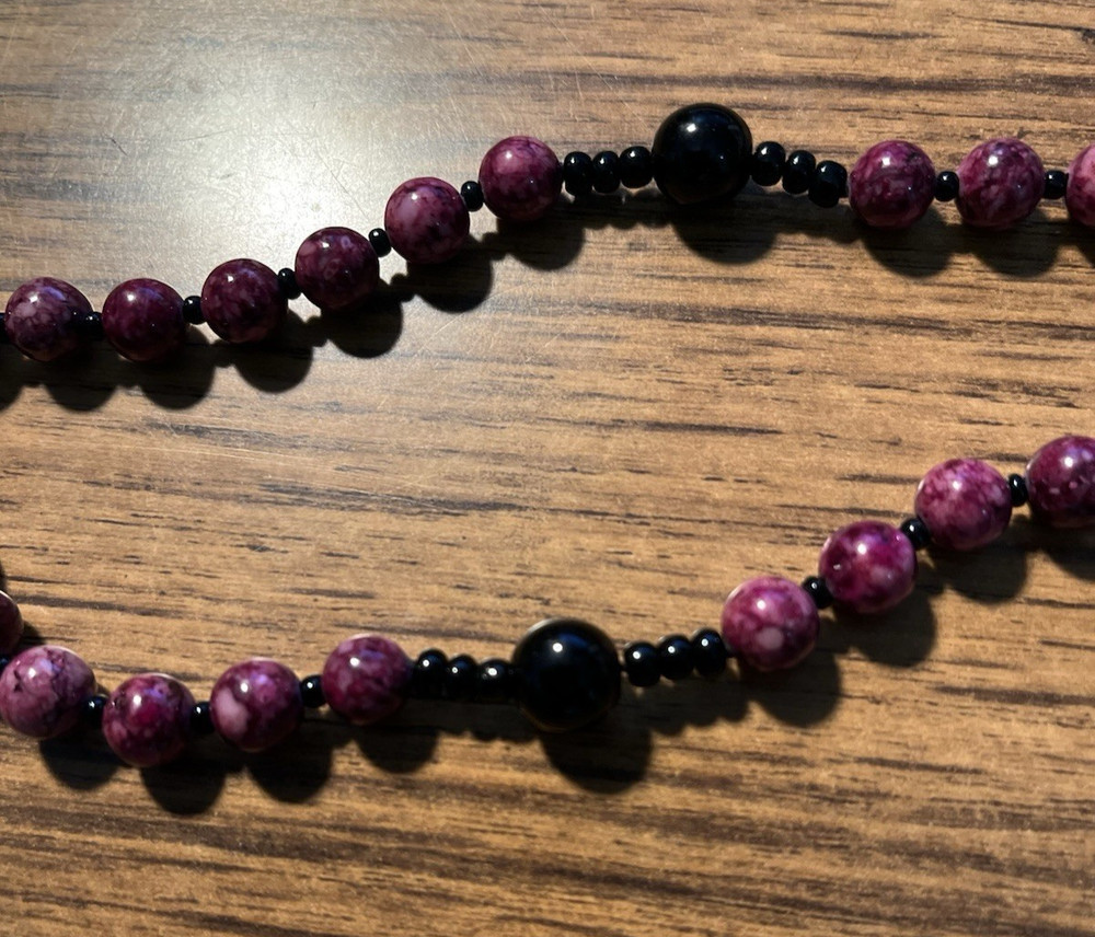 Purple & Black Agate Rosary with a 1.75 Celtic Pewter Cross L-J