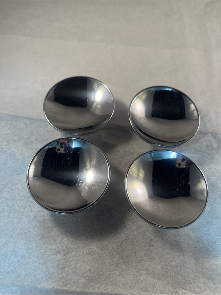4 Vintage AJAX Shiny Chrome Beveled Concave 2" Round Knobs & 2.75” Back Plates