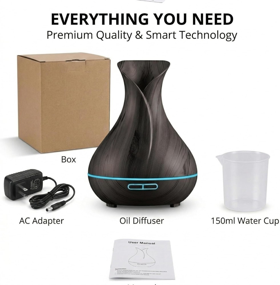 400ml Ultrasonic Smart Diffuser with App & Voice Control - Dark Brown Design