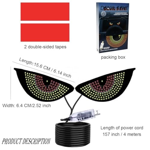 2Pcs Car Devil Eye Lights,Car Windscreen and Rear Window LED Devil White/Red