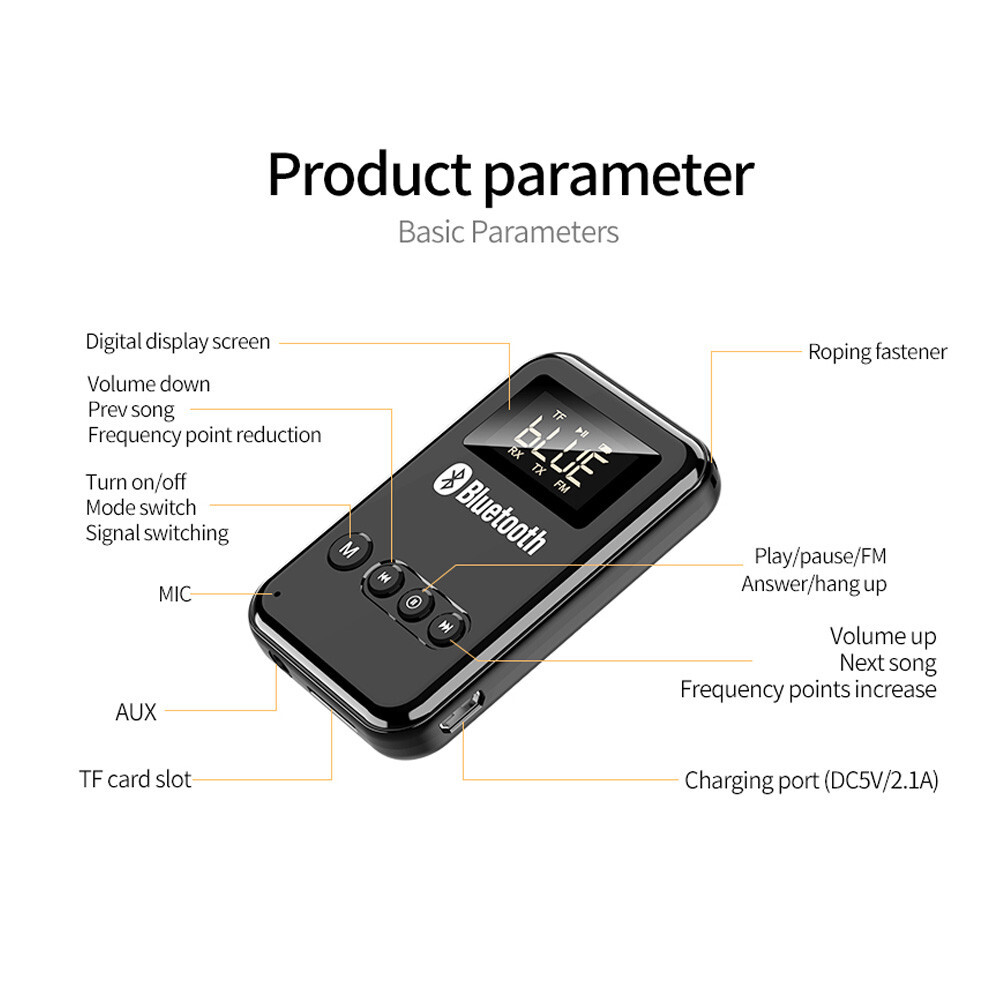Bluetooth Wireless FM Transmitter Adapter Receiver for Car Audio Music Headphone