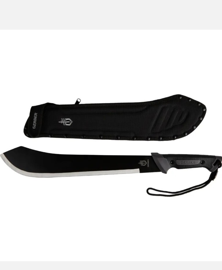 Large Machete Black Bolo 15.4" 1055 Carbon SS Blade Gator Grip Handle & Sheath