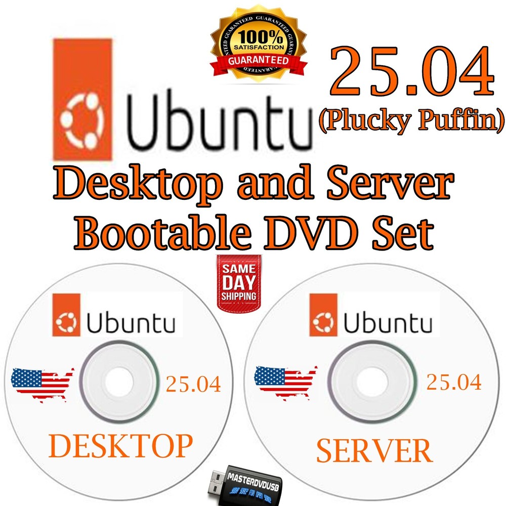 Ubuntu 25.04 Bootable DVD Set – Desktop & Server Edition - Same Day Ship CALI