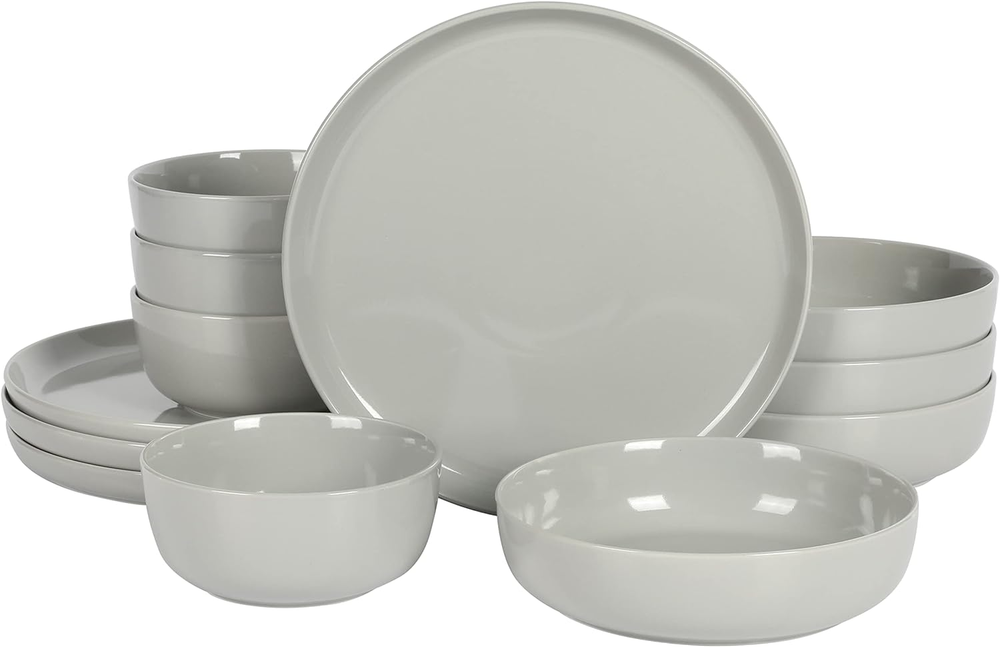 Oslo 12-Piece Porcelain Chip and Scratch Resistant Dinnerware Set, Grey,Service