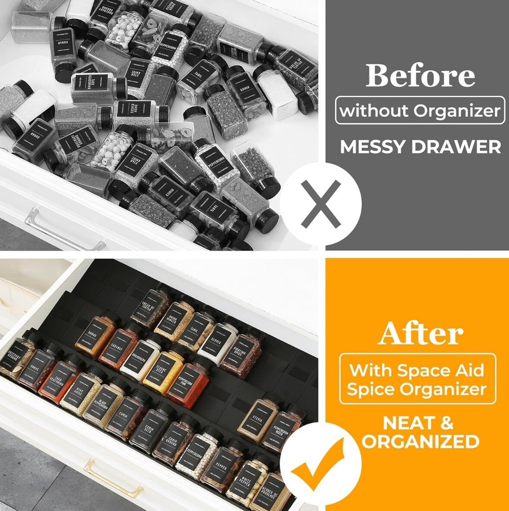 Famhap 48PCS Interlocking Expanable Spice Drawer Organizer