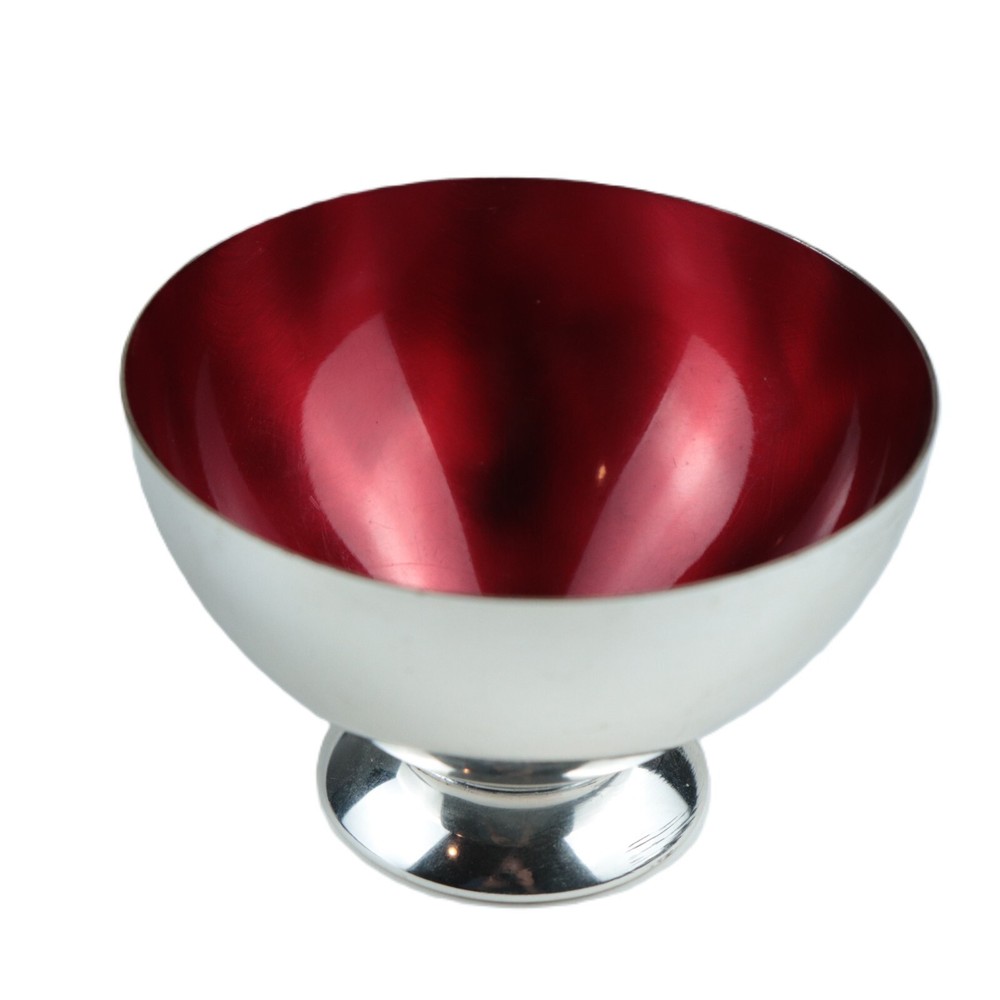 Silverplated MCM Germany Red Enamel-lined Footed 4" Pedestal Dish / Cup / Bowl