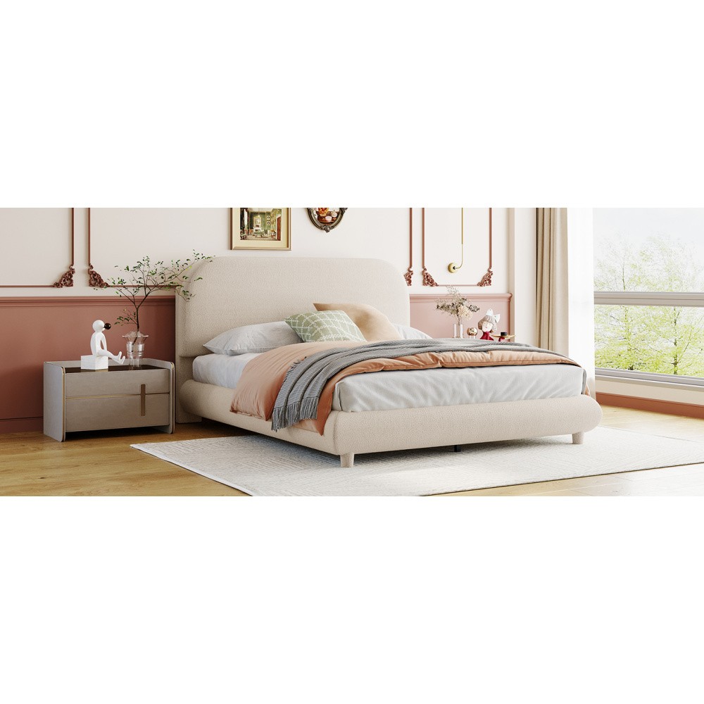Teddy Fleece Full Size Upholstered Platform Bed with Thick Fabric, Solid Frame