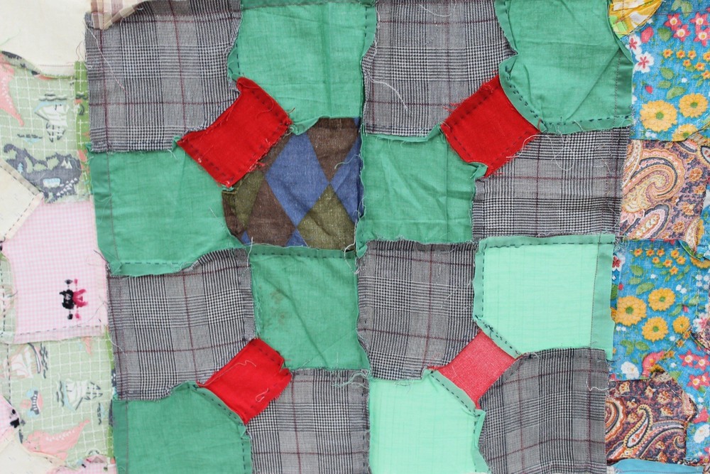 Vintage Scrappy Checkered Patchwork Quilt Top