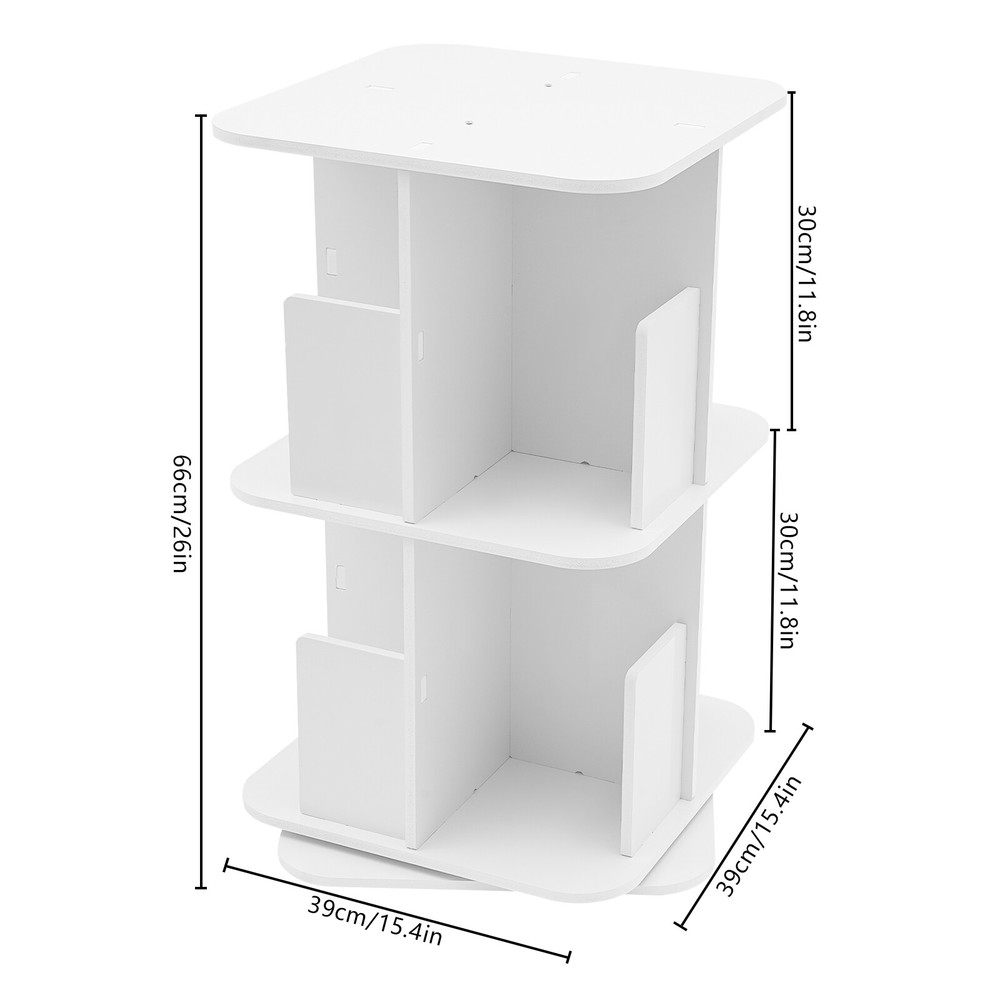 Rotating Bookshelf White 2 Tier Standing Bookcase Small Corner Bookcase US