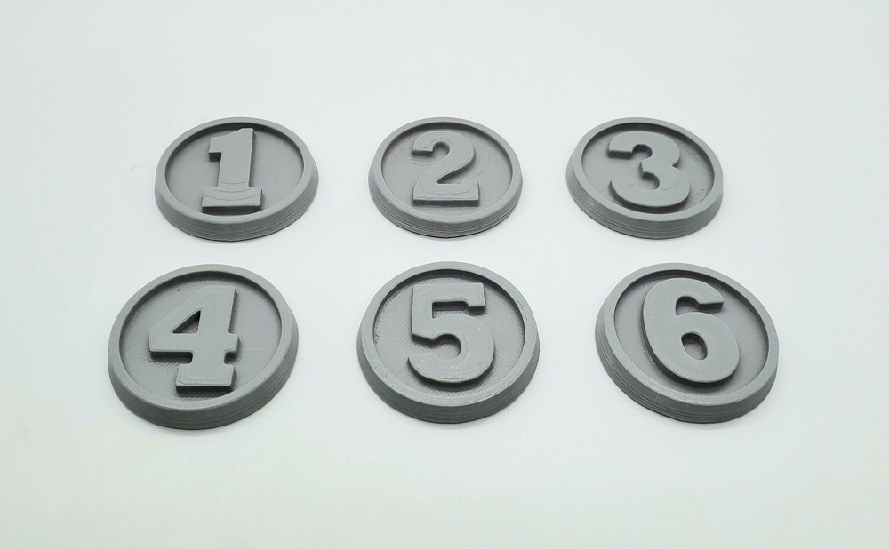 3D Printed Round Numbered Disk Objective Markers for Tabletop Gaming