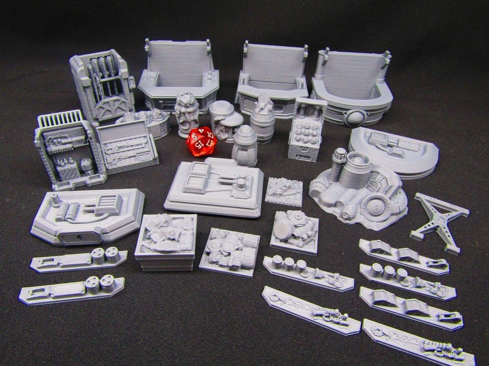 28pc Sci Fi Black Markets Stall Bazaar Set Scenery Terrain 3D Printed Model