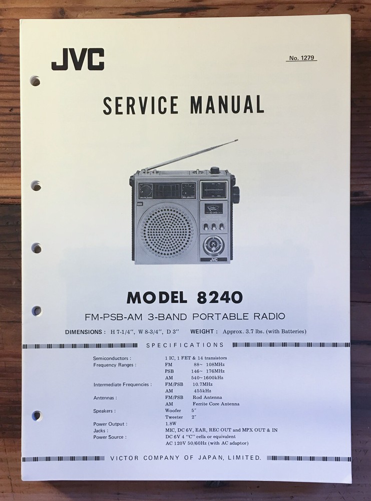 JVC Model 8240 Radio Service Manual *Original*