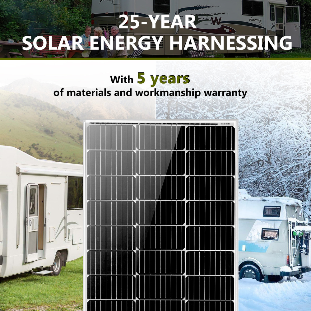 HQST Solar Panel 100W 12V Monocrystalline 9BB Cell High-Efficiency Module for RV