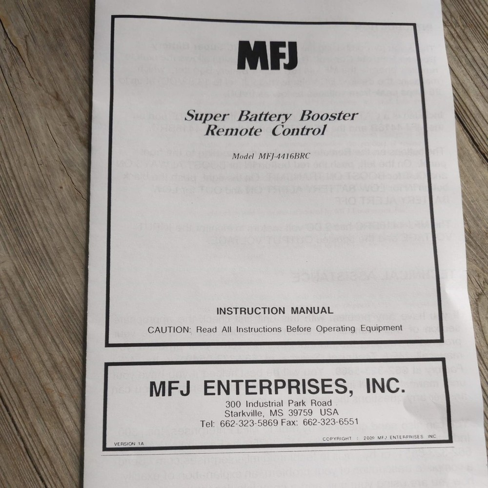 MFJ-4416BRC Super Battery Booster Remote Control Manual