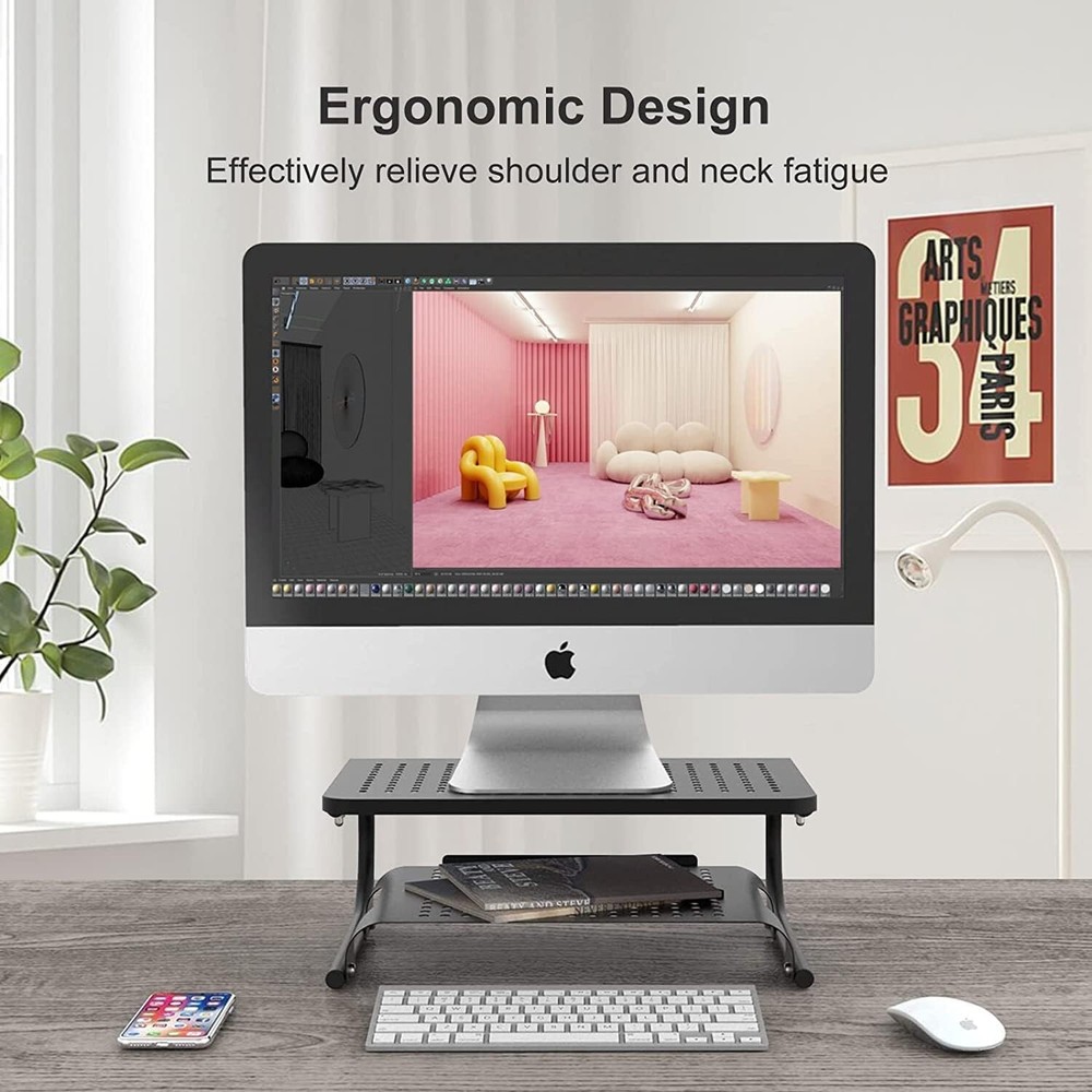 Multi-Functional Desk Riser - Double-Layer Steel Stand with 44.1 lbs Capacity