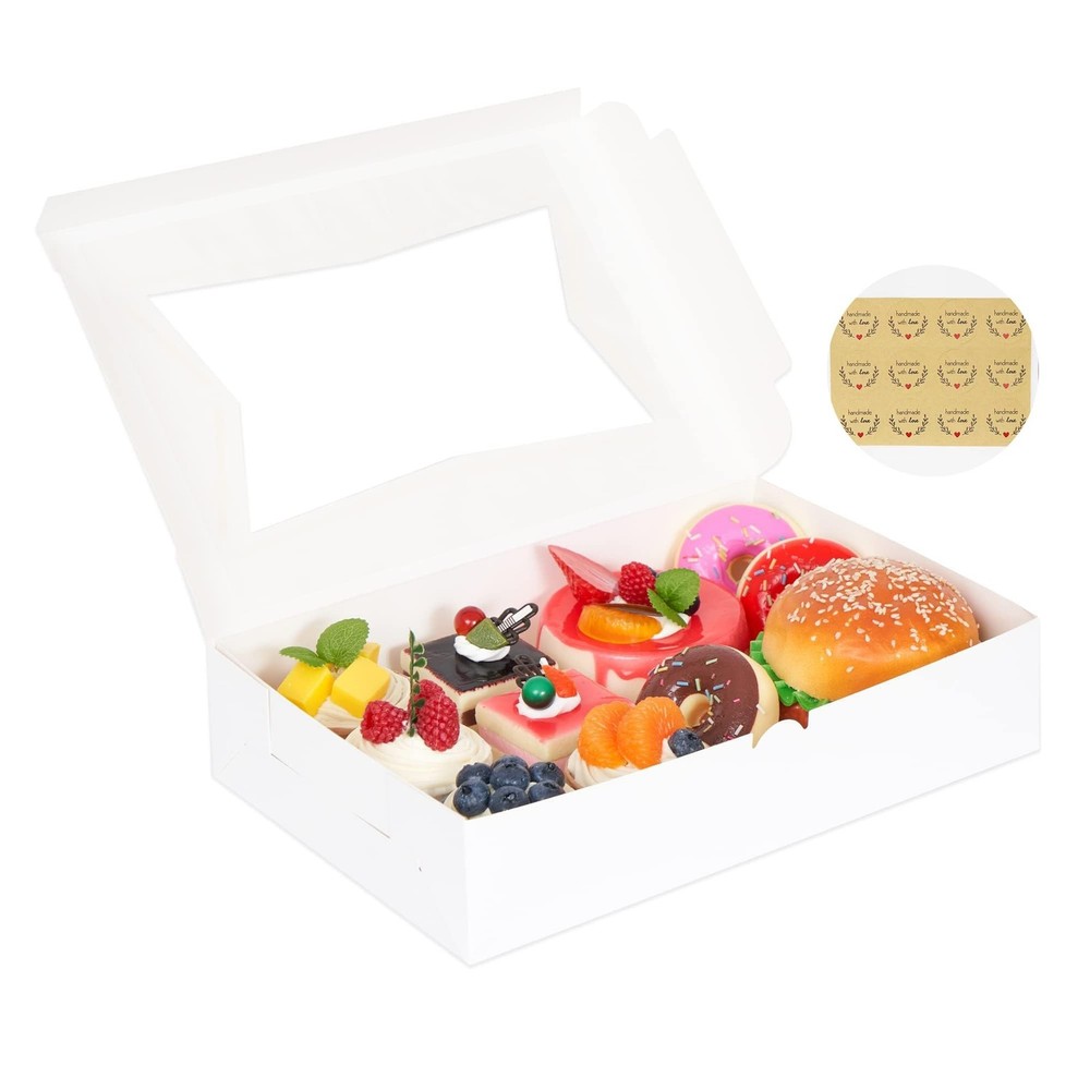 Yeplan 10-Pack Bakery Boxes with Window, 12x8x2.5 Inch Cookie Boxes, White Tr...