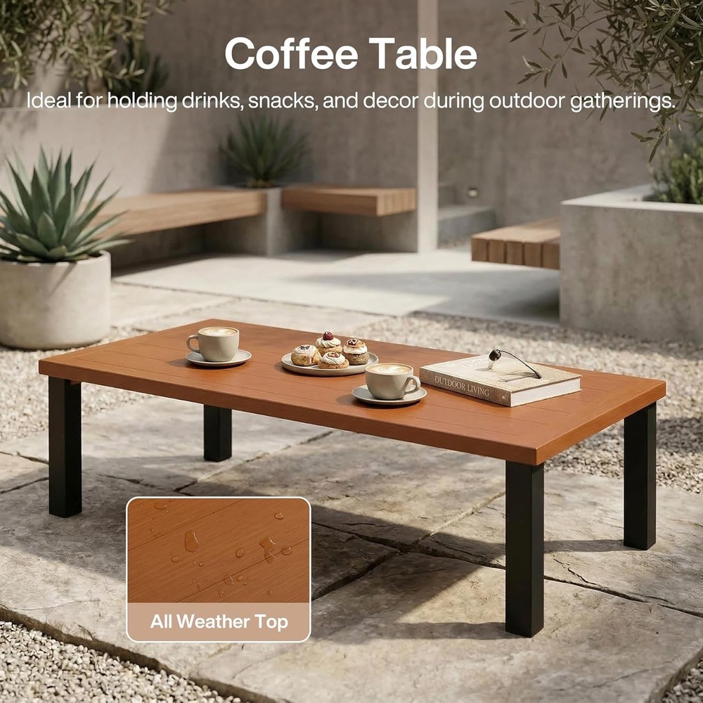 Rectangular Outdoor Coffee Table, Modern Patio Table for Deck, Backyard, Porch