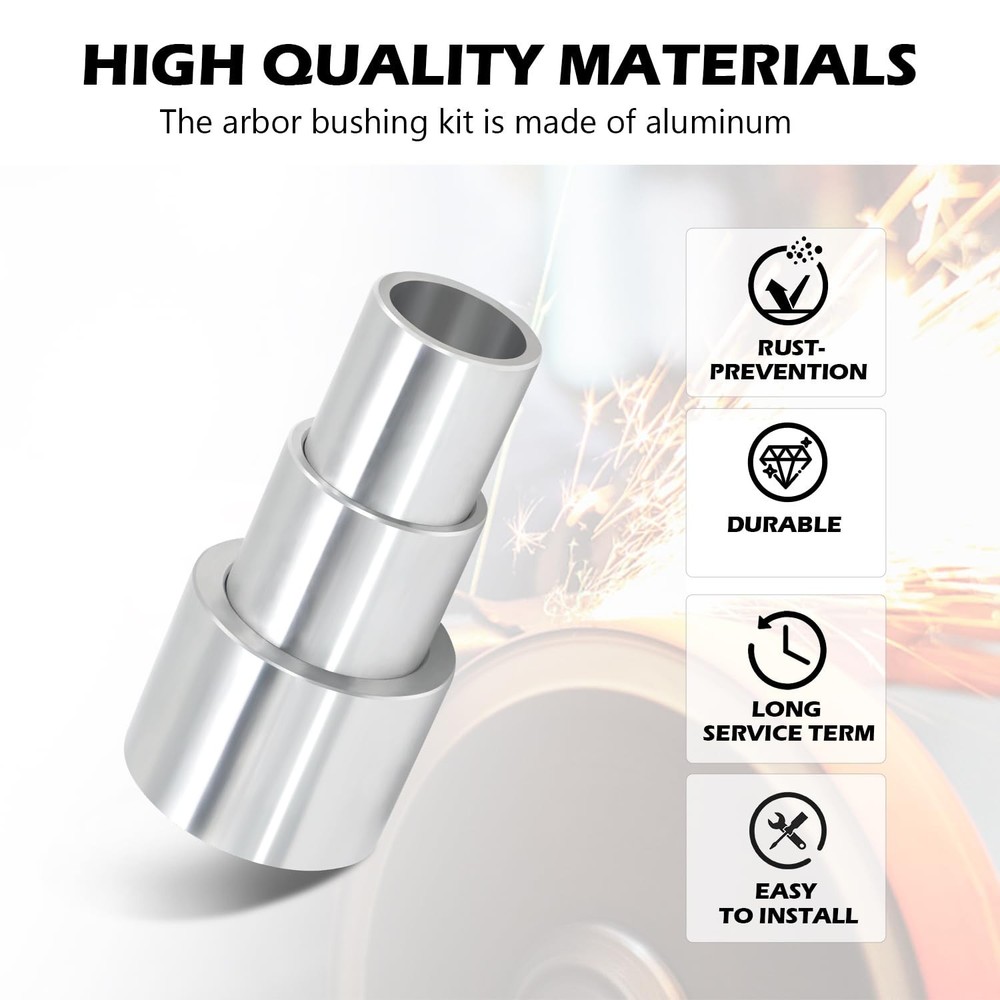 3-Piece Aluminum Arbor Bushing Set for Bench Grinder Wheels, Reducing Adapters