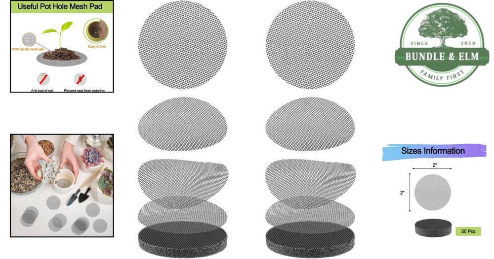 50 Pcs Round Mesh Screen for Plant Pot Drainage, 2 Inch Size, Solid Pattern