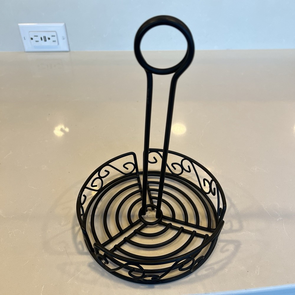 Round Metal Black Tabletop Restaurant Condiment Table Number Menu Holder Caddy