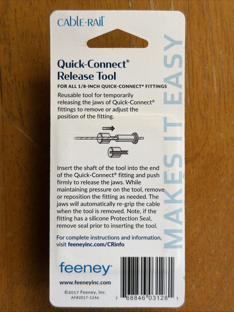 Feeney CableRail Quick-Connect Release Tool CR-3128 1/8” Cable New Sealed